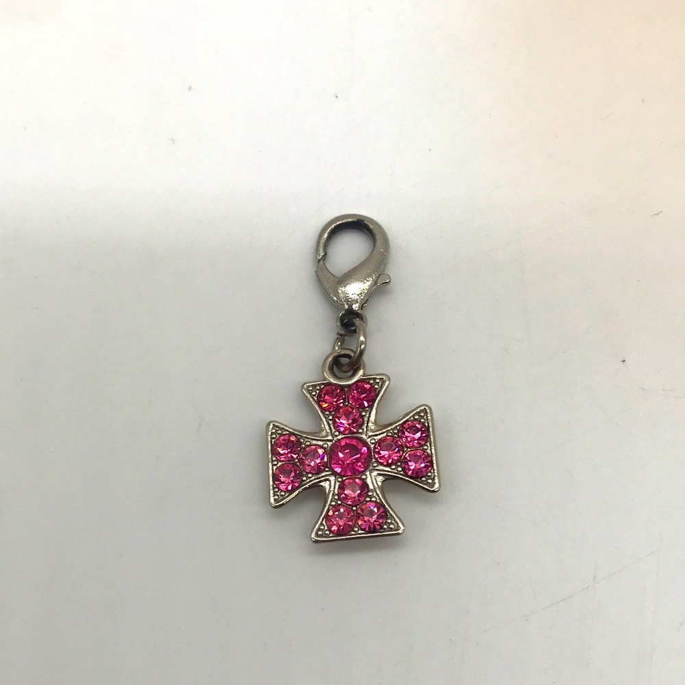 Dog Collar Charm-Silver Cross w/Pink Rhinestones